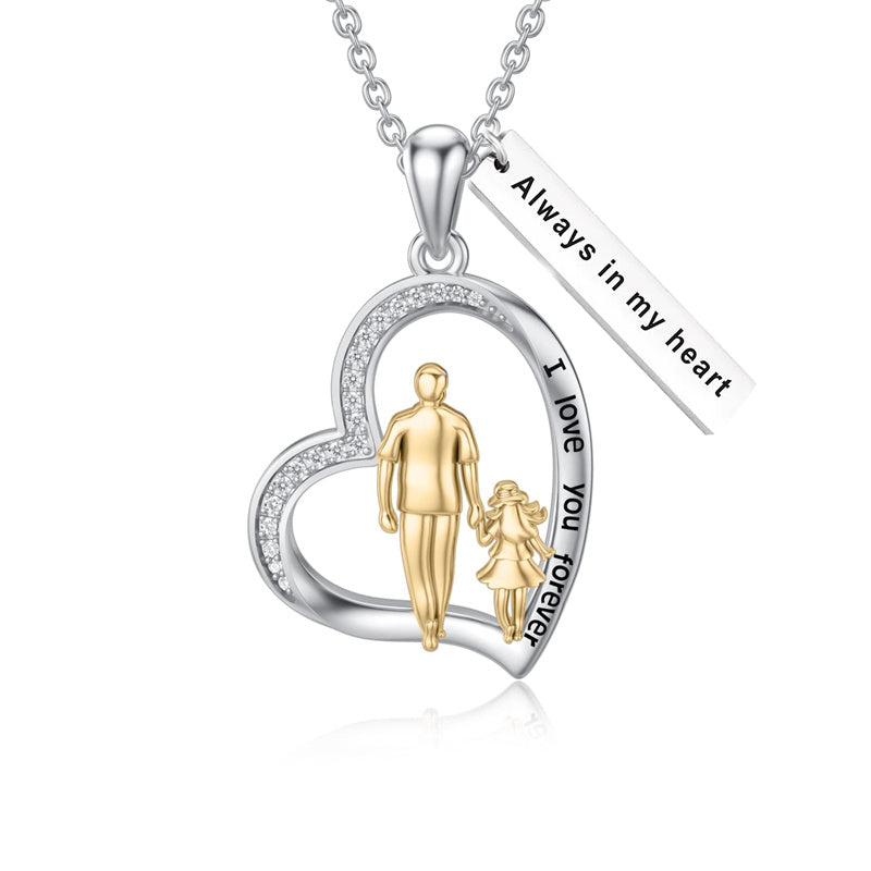 Sterling Silver Father Daughter Heart Pendant Necklace from Dad Gift for Daughter