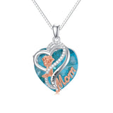 Sterling Silver Birthstone Heart Rose Pendant Necklace With Engraved