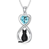 Sterling Silver Birthstone Infinity Black Cat Pendant  Necklace