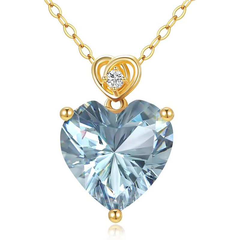14K Gold 3 Carat Heart-cut Birthstone Pendant Necklace