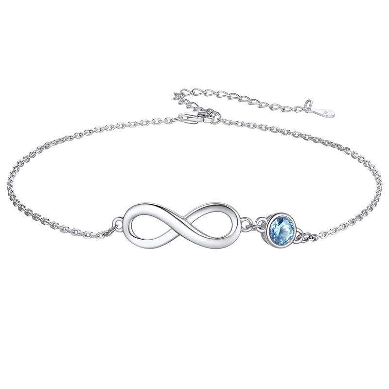 Sterling Silver Endless Love Symbol Birthstone Single Layer Anklet