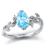 Sterling Silver Pear Birthstone  Leaf Promise Ring for Her