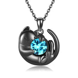 Sterling Silver Birthstone Infinity Black Cat Pendant  Necklace