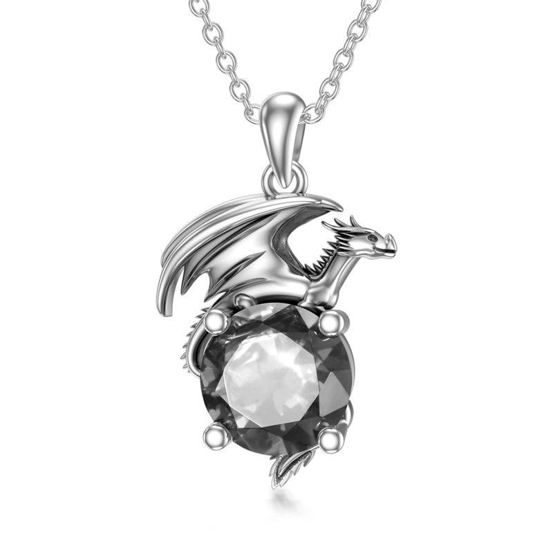 Sterling Silver Birthstone Dragon Pendant Necklace