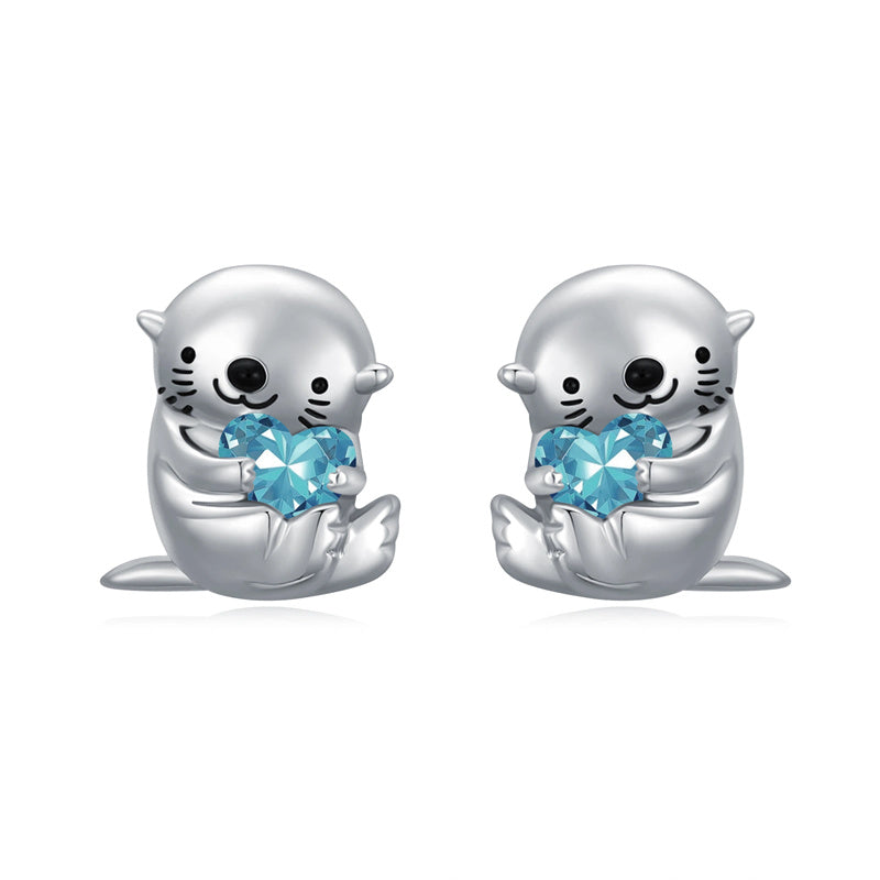 Sterling Silver Birthstone Otter Stud Earrings