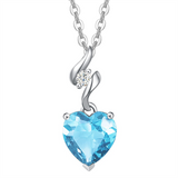 14K Solid White Gold Heart Gemstone Pendant Necklace with Sterling Silver Chain