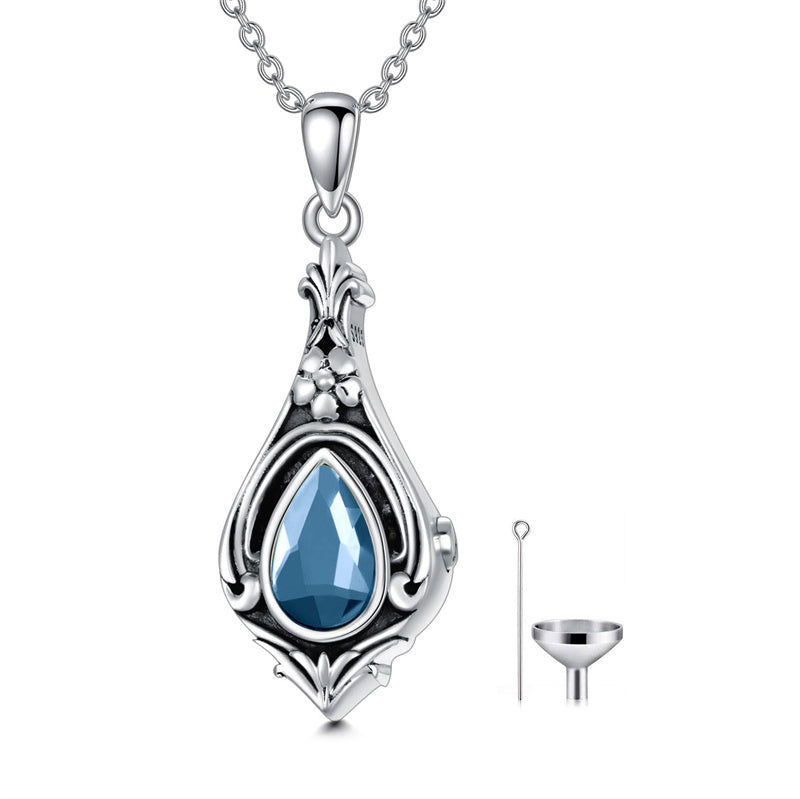 Sterling Silver TearDangle Birthstone Urn Necklace for Ashes