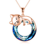 Sterling Silver Moonstone Pearl Rose Quartz Crystal Cat Pendant Necklace