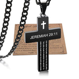 Stainless Steel Bible Verse Cross Necklace for Men with Cuban Chain