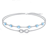 Sterling Silver Birthstone Infinity Multi-layered Anklet