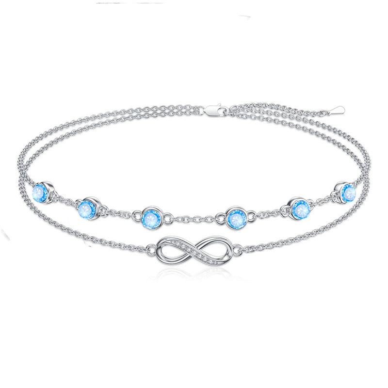 Sterling Silver Birthstone Infinity Multi-layered Anklet