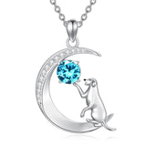 Sterling Silver Birthstone Cat Dog Monkey Pendant Necklace