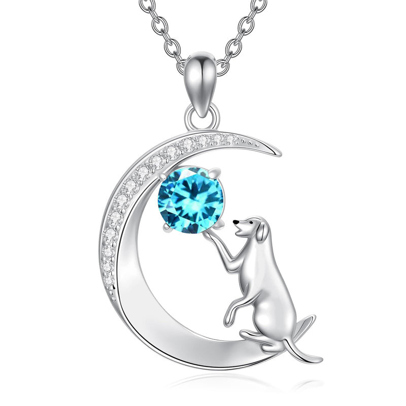 Sterling Silver Birthstone Cat Dog Monkey Pendant Necklace