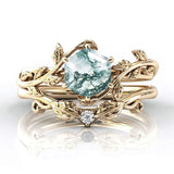 Sterling Silver Natural Moss Agate Blue Sandstone Opal Set Ring