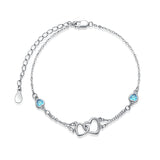 Sterling Silver Double Heart Birthstone Single Layer Anklet