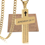 Stainless Steel Bible Verse Cross Necklace for Men with Cuban Chain