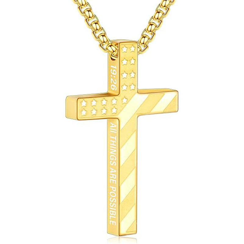 Stainless Steel Bible Verse Religious Cross Necklace for Men