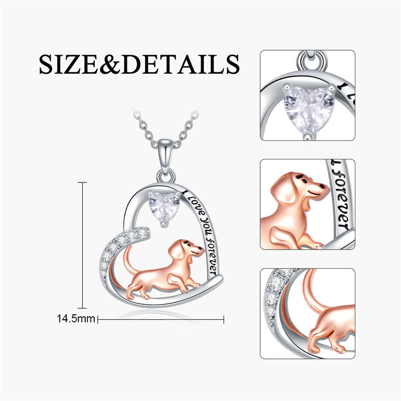 14K Gold Heart Birthstone  Dachshund Pendant Necklace