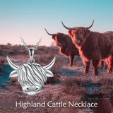 Sterling Silver Heart Highland Cow Pendant Necklace