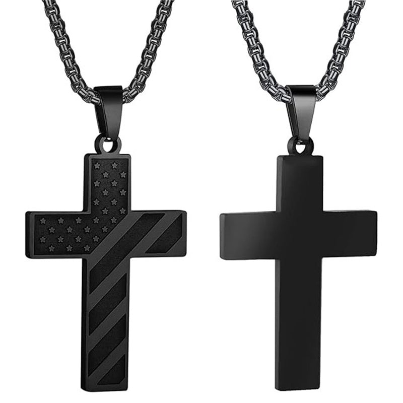 Stainless Steel Inspirational Bible Verse American Flag Pendant Necklace for Men