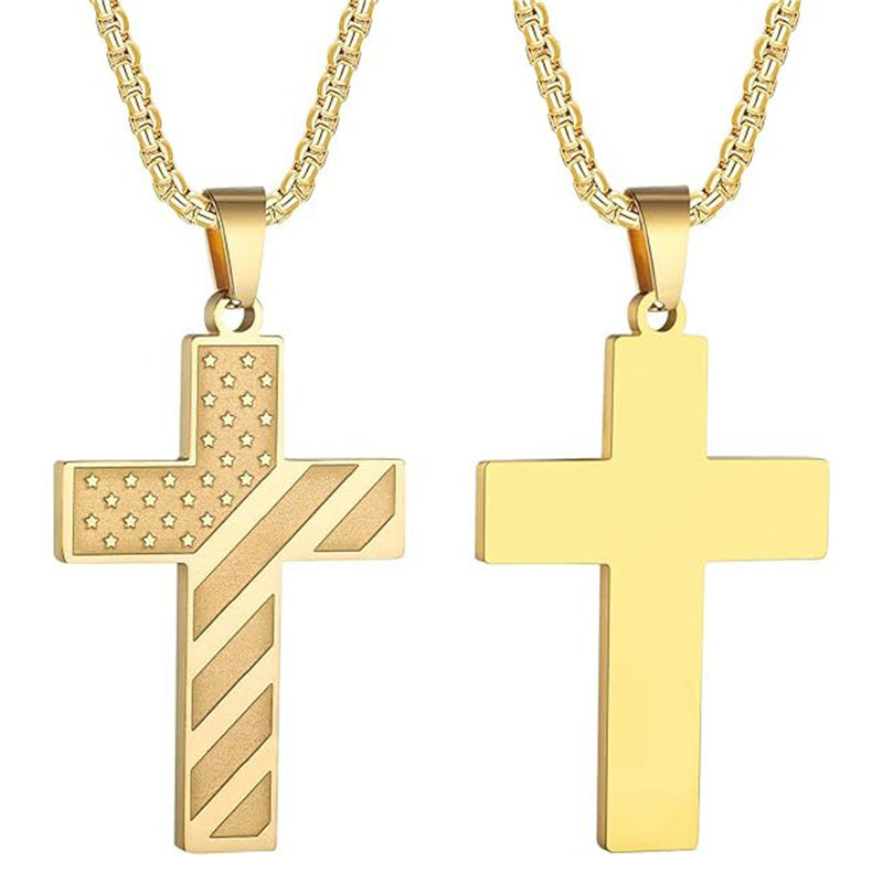 Stainless Steel Inspirational Bible Verse American Flag Pendant Necklace for Men