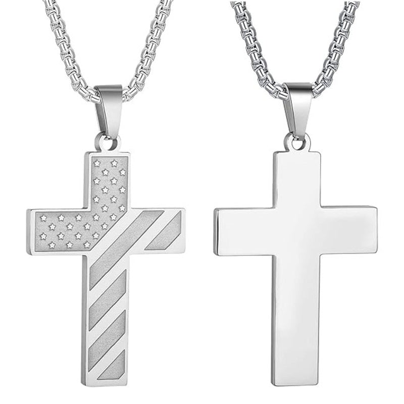 Stainless Steel Inspirational Bible Verse American Flag Pendant Necklace for Men