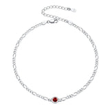 Sterling Silver Diamond Cut 3mm Round Birthstone Single Layer Anklet