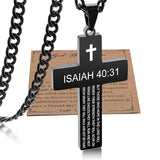 Stainless Steel Bible Verse Cross Necklace for Men with Cuban Chain