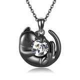 Sterling Silver Birthstone Infinity Black Cat Pendant  Necklace