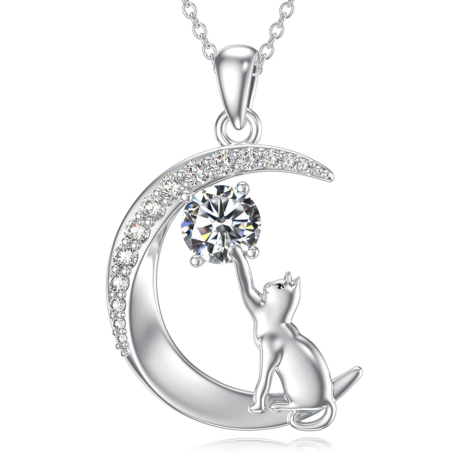 Sterling Silver Birthstone Cat Dog Monkey Pendant Necklace