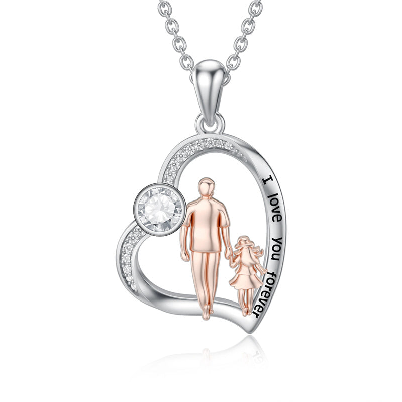Sterling Silver Father Daughter Heart Pendant Necklace from Dad Gift for Daughter