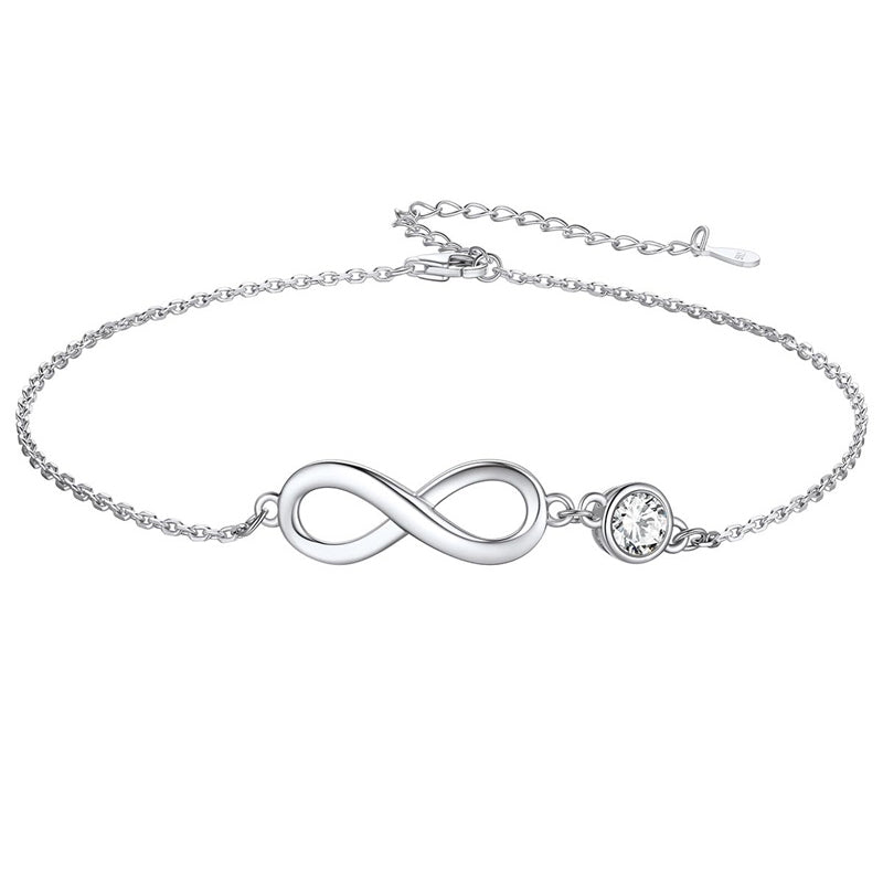 Sterling Silver Endless Love Symbol Birthstone Single Layer Anklet