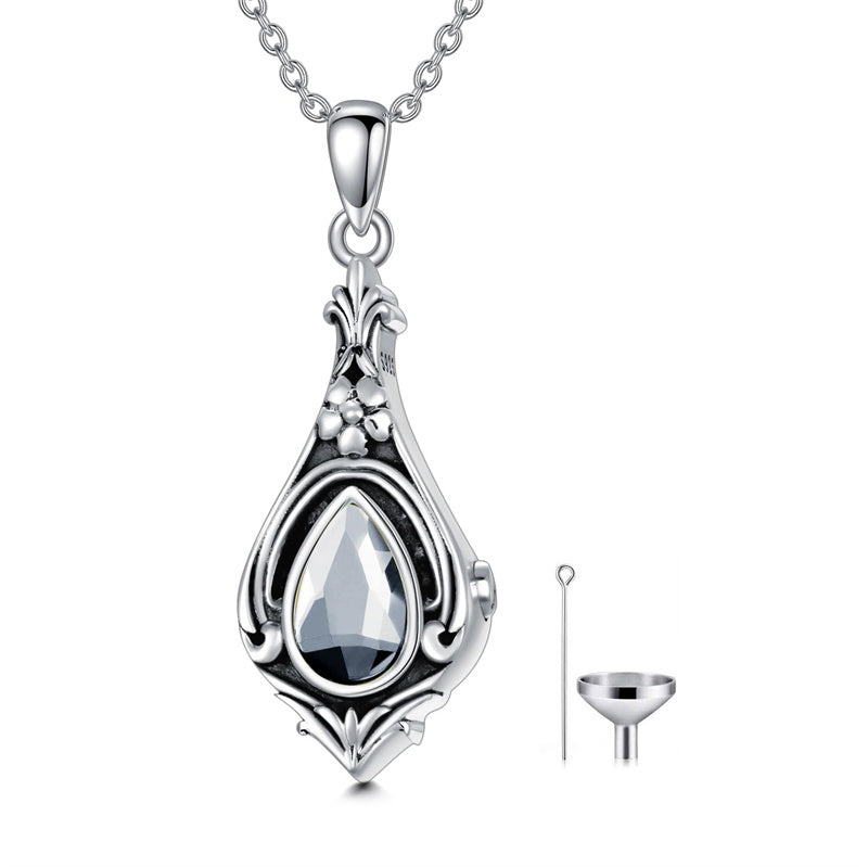 Sterling Silver TearDangle Birthstone Urn Necklace for Ashes