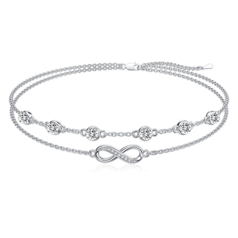 Sterling Silver Birthstone Infinity Multi-layered Anklet