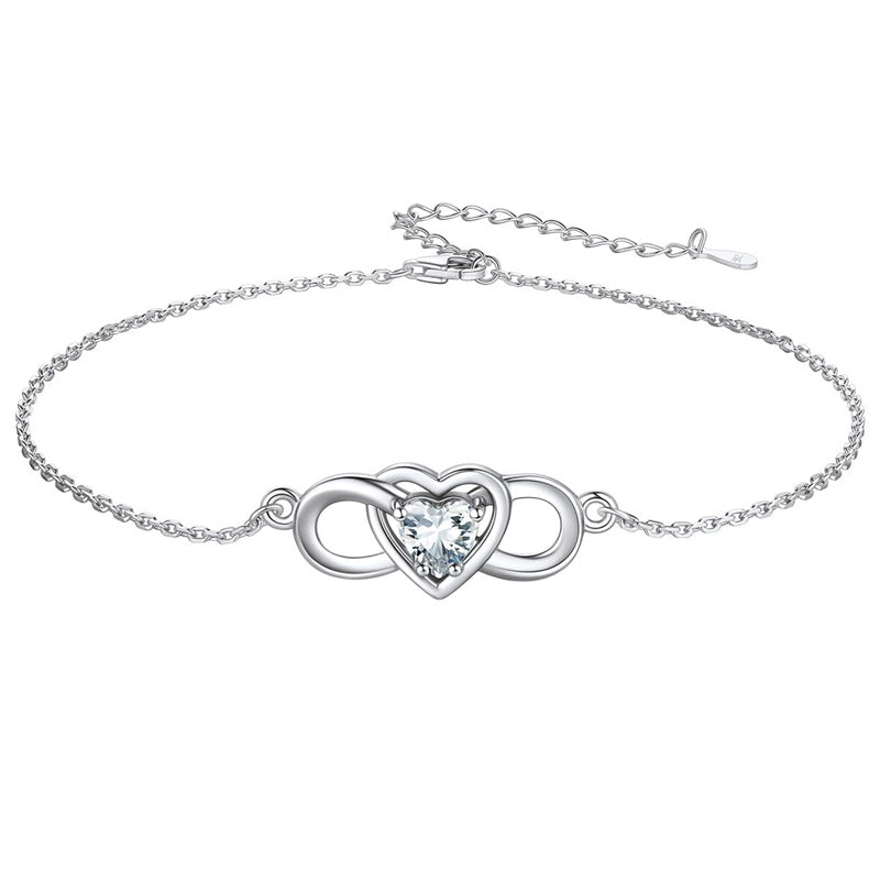 Sterling Silver Endless Love Symbol Birthstone Single Layer Anklet