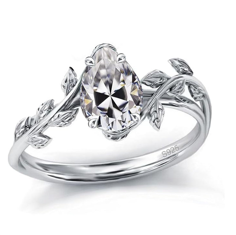 Sterling Silver Pear Birthstone  Leaf Promise Ring for Her