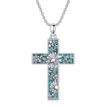 Sterling Silver Turquoise Personalized Engraved 12 Month Birth Flower Cross Pendant Necklace