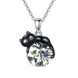 Sterling Silver Birthstone Infinity Black Cat Pendant  Necklace