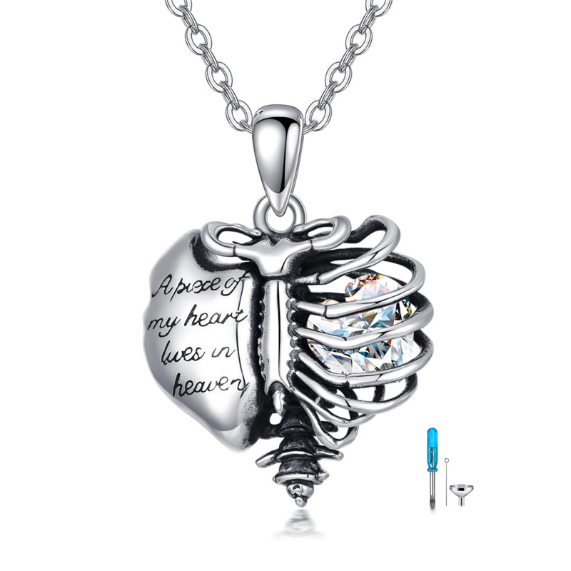 Sterling Silver Heart Birthstone Skeleton Urn Necklaces for Ashes