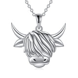 Sterling Silver Heart Highland Cow Pendant Necklace
