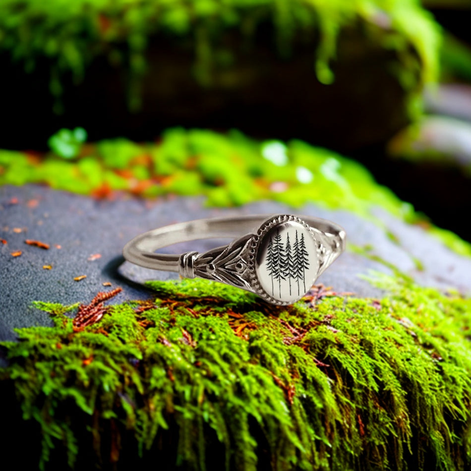 Sterling Silver Pine Tree Ring Conifer Ring Forest Ring