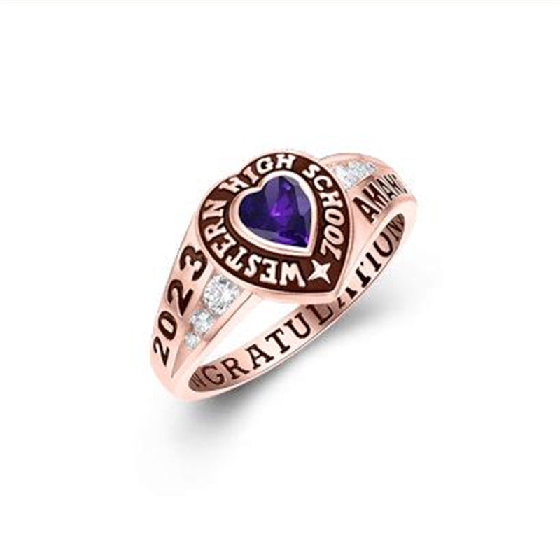 Sterling Silver Personalized Birthstone & Engraved Class Ring Graduation Ring for Women