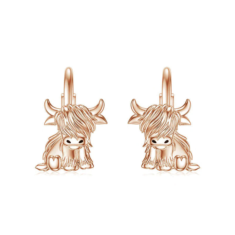 Sterling Sliver Highland Cow Stud  Dangle Earrings