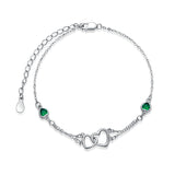 Sterling Silver Double Heart Birthstone Single Layer Anklet