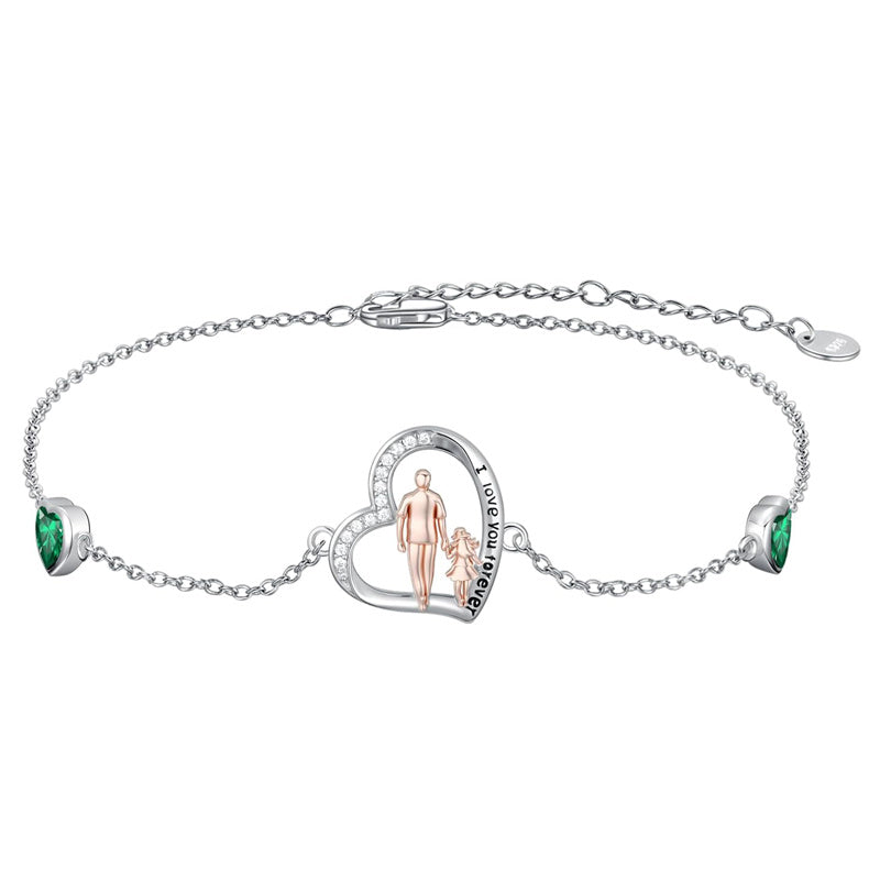 Sterling Silver 12 Birthstones Father Daughter Bracelet Gift for Daughter