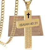 Stainless Steel Bible Verse Cross Necklace for Men with Cuban Chain