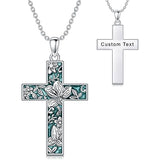 Sterling Silver Turquoise Personalized Engraved 12 Month Birth Flower Cross Pendant Necklace