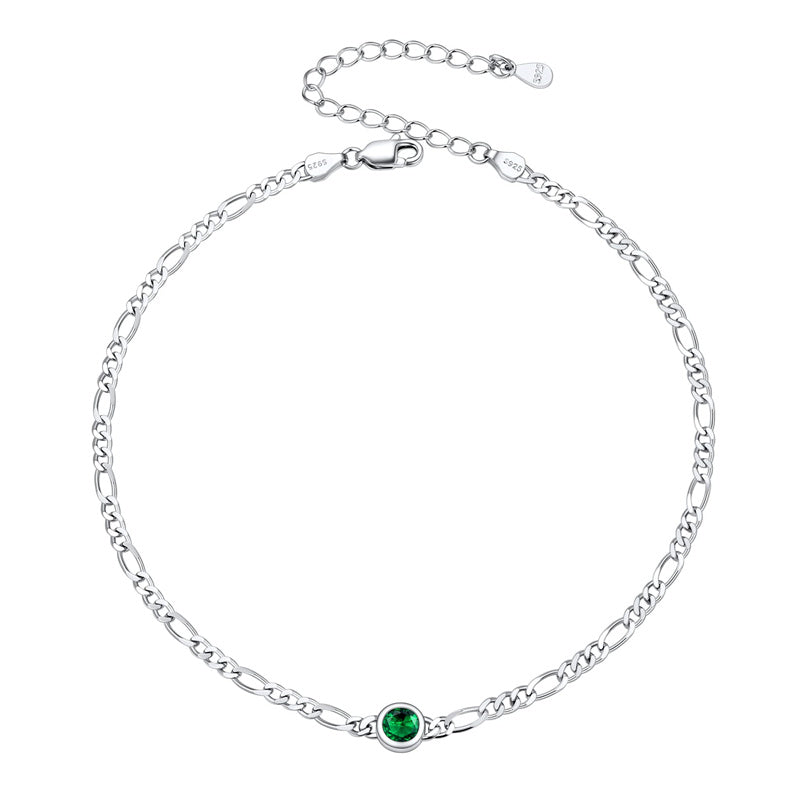 Sterling Silver Diamond Cut 3mm Round Birthstone Single Layer Anklet
