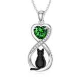 Sterling Silver Birthstone Infinity Black Cat Pendant  Necklace