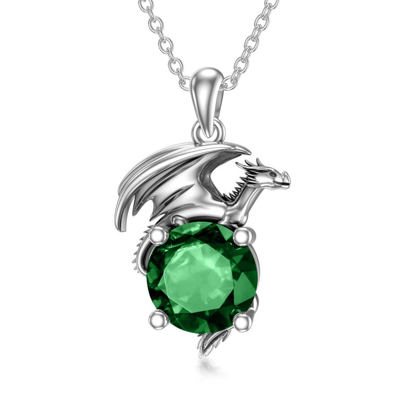 Sterling Silver Birthstone Dragon Pendant Necklace